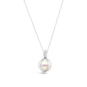 Bridal Jewellery: Sterling Silver White Fresh Water Pearl Cage Necklace
