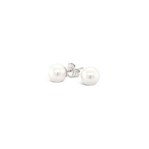 Bridal Jewellery: Sterling Silver 8-8.5mm Round Fresh Water Pearl Stud Earrings