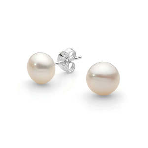 Bridal Jewellery: 7mm White Button Fresh Water Pearl Stud Earrings