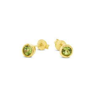 Earrings: 9k Yellow Gold Peridot 4mm Rub-Over Stud Earrings