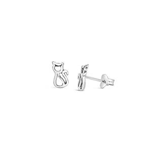 Small Cat Outline Stud Earrings