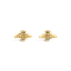 Earrings: Sterling Silver Gold Plated Small Bee Stud Earrings