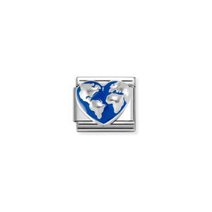 Nomination: Composable Classic Link 330204/45 World Map On Heart In Silver & Enamel