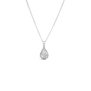 Sterling Silver Small Flower Drop Filigree Pendant