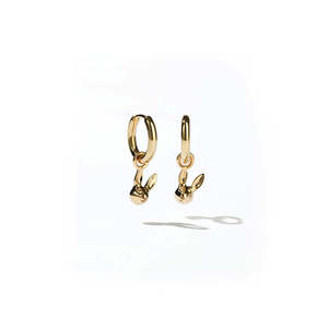 Sterling Silver Bunny Charm Huggie Earrings - Gold Plated