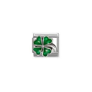 Composable Classic Link 330204/42 Green Four Leaf Clover In Silver And Enamel