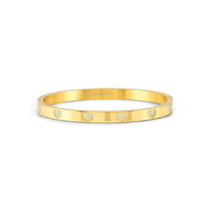 Pretty Bangles Thick Gold Hearts With CZ - Size Medium