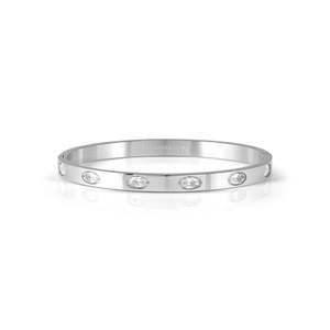 Pretty Bangles Stainless Steel With White CZ - Size Medium