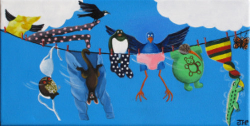 Products: Kiwi Washing Line - 6X11.75" print - Jane Hodgson ArtJane Hodgson Art