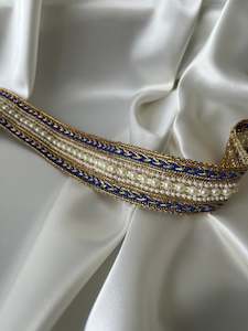 Fabrics: Blue/Gold/White Beaded Trim