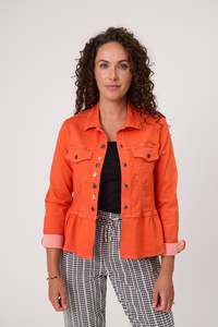 Stretch Denim Jacket with removable pins in Orange