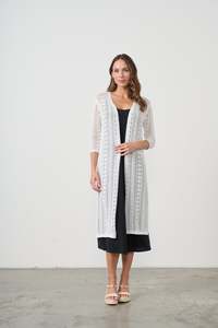 Coats: Long Jacket Lace Net See Through Cream