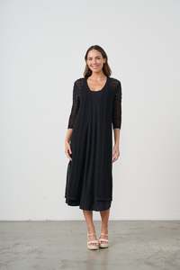 Long Jacket Lace Net See Through Black