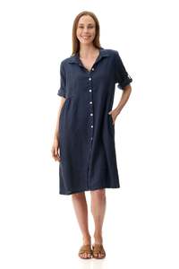 Dresses: Collared linen dress  Navy