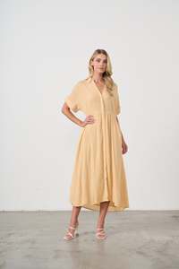 Dress Seersucker Hidden Buttons Apricot