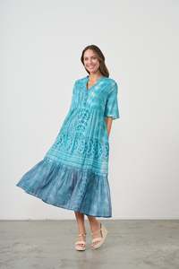 Dress Tiered Multi Block Print