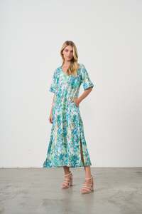 Dress w A-Line w/Side Splits & Lurex Sparkle – Aqua