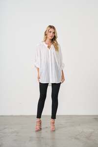Shirt - Oversize w/Flower Embroidery White
