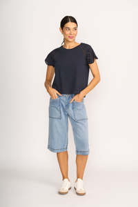 Shirts: T SHIRT BRODERIE Navy