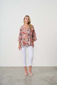 Blouse Native Trees Print & V-Neck