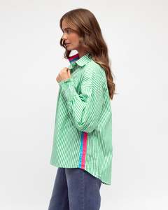 Blouses: Green Stripe Shirt/Blouse