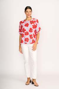 Tops: RUFFLES & SCOOP HEM TOP Vibrant Floral
