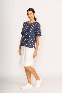 PLEAT BACK TOP Navy Spot