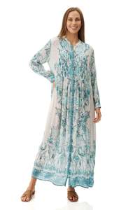 Peony print dress Aqua