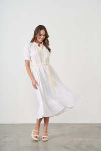 Dress Self Coloured Embroidery & Belt White