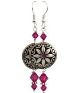 Pure Silver Drop Earring with Pink Swarovski Crystals