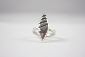 Products: Pure Silver Thin Band Carved Ring with Stone