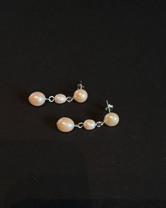 Mini Pink Pearl Chain Earrings