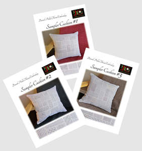 Danish Pulled Thread: THREE Danish Pulled Thread Sampler Cushions - discount price