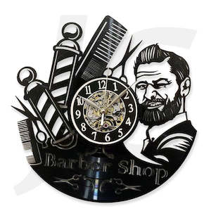 Book Poster Flag: Artist Clock Barber Shop Pole Comb Scissors Man 29x29cm J36BMA