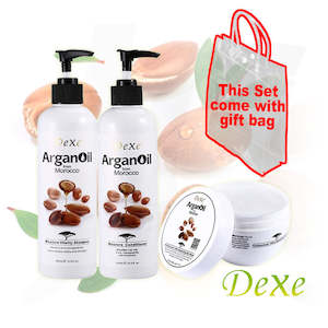 Dexe Argan Oil Set Shampoo Conditioner Mask 400x2+250ml With Gift Bag J14DOS*