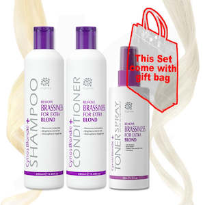 Blondie Purple Shampoo Series: Cynos Blondie+ Purple Shampoo Conditioner Leave-in Treatment Set with Gift Bag 280+280+200ml J14CPL*