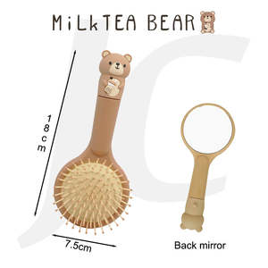 Comb Brush Roller Clip: Milktea Bear Paddle Comb With Back Mirror TJ201 J24WBR
