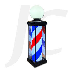 Sign Towel Cabinet Shelf: Barber Pole Glass Square 70cm With Top Round Bulb J35GQE