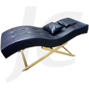 Beauty Bed Curved Shape Black Synthetic Leather Gold Frame S-01 J34FGY