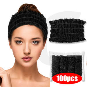 Gloves Mask Cap Disposable: Disposable Elastic Spa Head Wrap Headbands 100pcs Black J21WDA