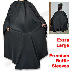 Towel Cape Apron Uniform: Cutting Cape Extra Large With Premium Ruffle Sleeves Black J26SBR