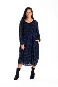 Chelsie Dress Velvet Blue Damask