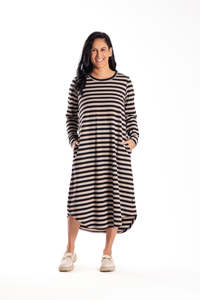 Simone Dress Taupe Stripe