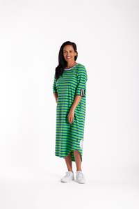 Dress: Simone Dress Green & Blue Stripe