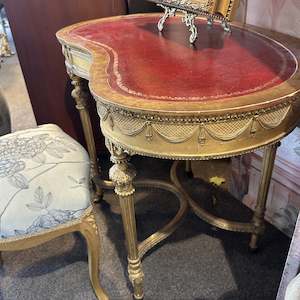 Desk: Antique French Kidney Shaped Bureau Plat