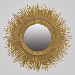 Round Mahogany Sun Mirror with Gold Leaf