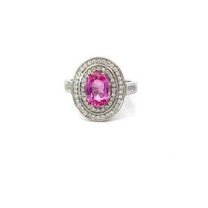 Jewellery Engagement Rings: Pink Sapphire Diamond 3-tier Oval Cluster