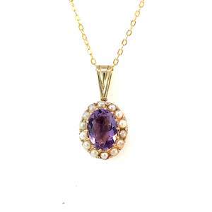 Vintage Amethyst & Seed Pearl Cluster Pendant