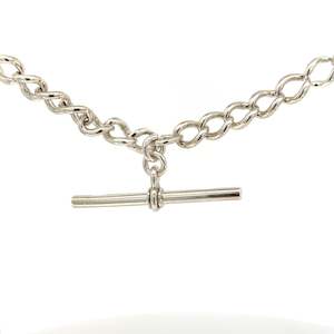 Antique Wide Curb Link Fob Chain In Sterling Silver