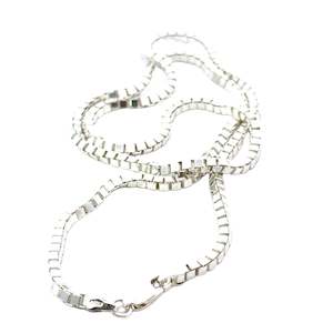Unisex Sterling Silver Square Box Chain Necklace - 45cm